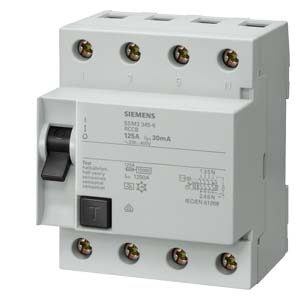 SIEMENS 5SM36450 interruttore differenziale a 4 poli, Tipo AC, In: 125 A, 300 mA, Un AC: 400 V